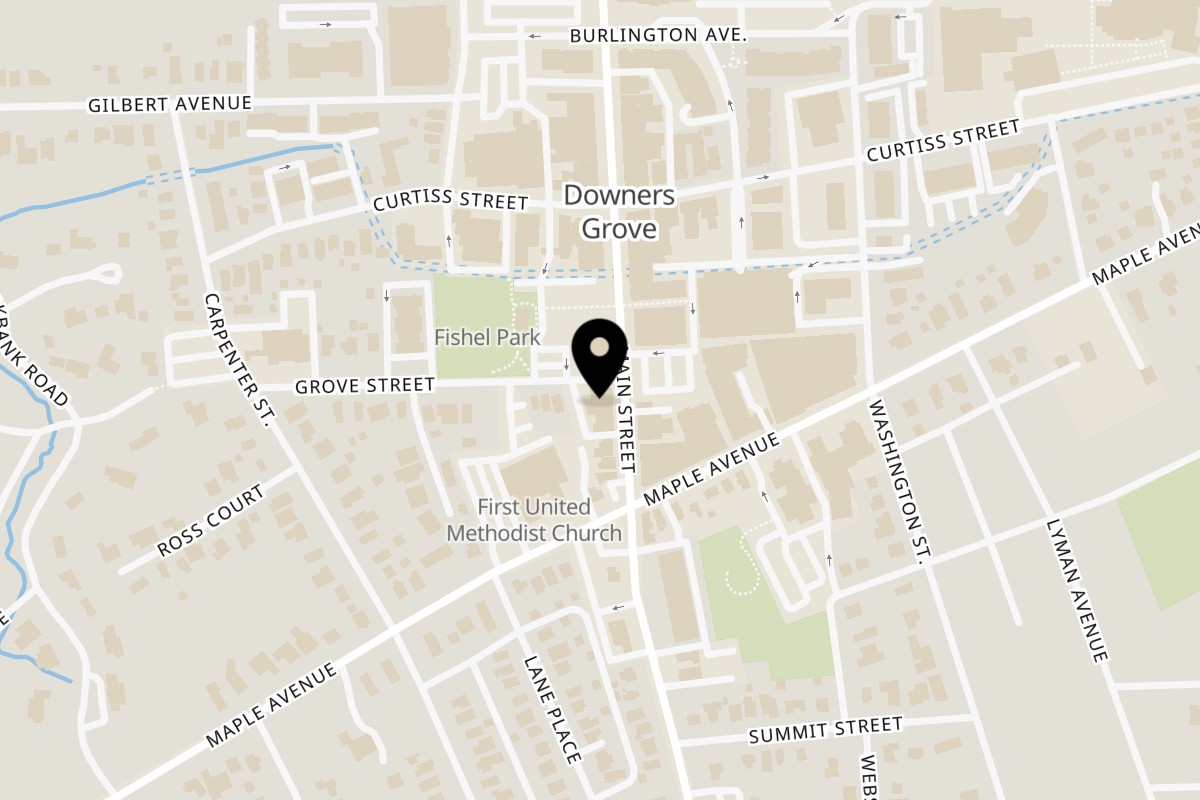 Map showing the location of Golden Pizza Bar on 4246 Main St in Downers Grove